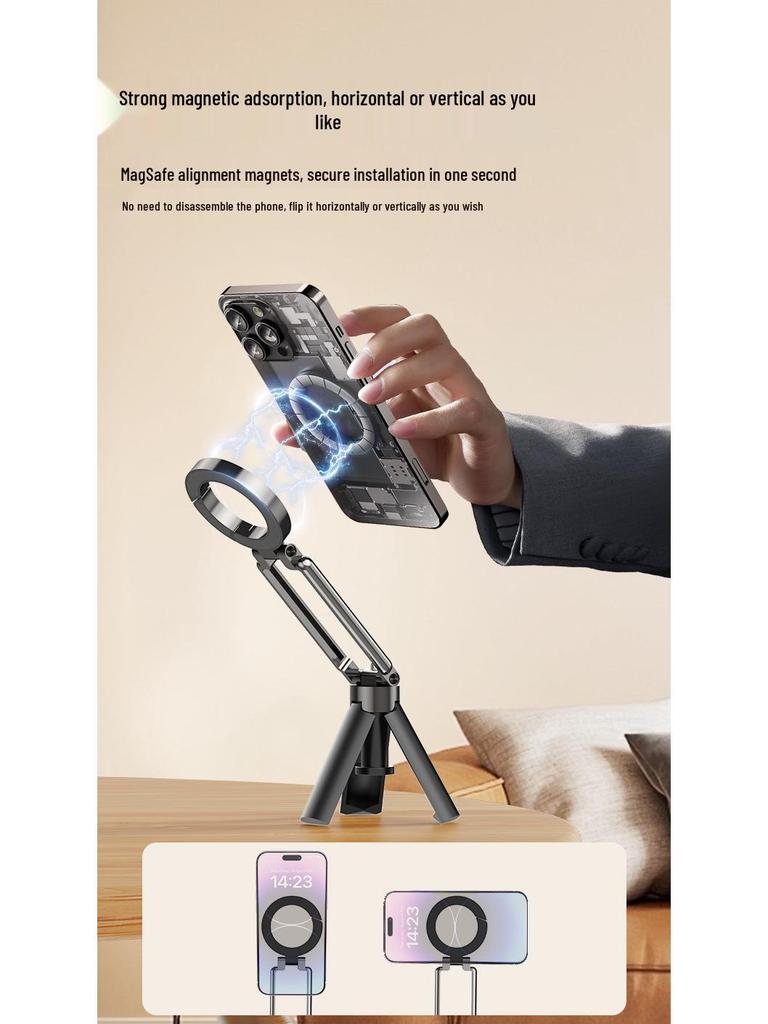 Compact Foldable Magnetic Phone Holder for Streaming and Stand Use