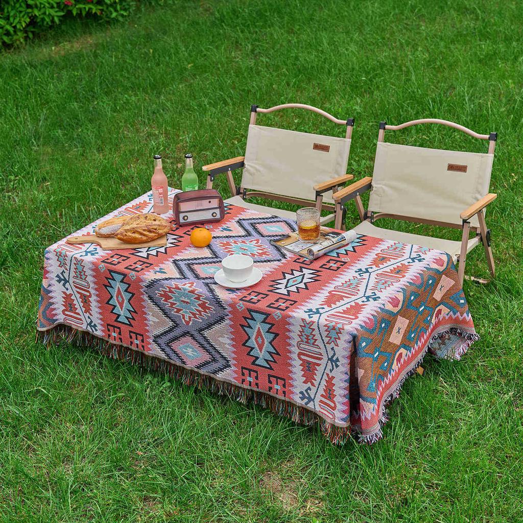 Thickened Cotton Linen Picnic Mat Multifunctional Sofa Cover Cartoon Tablecloth Non Slip Pad
