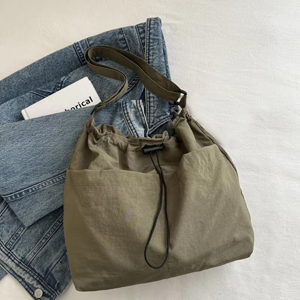 

Solid Color Versatile Shoulder Bag Oxford Cloth Drawstring Shoulder Bag Mobile Phone Style C