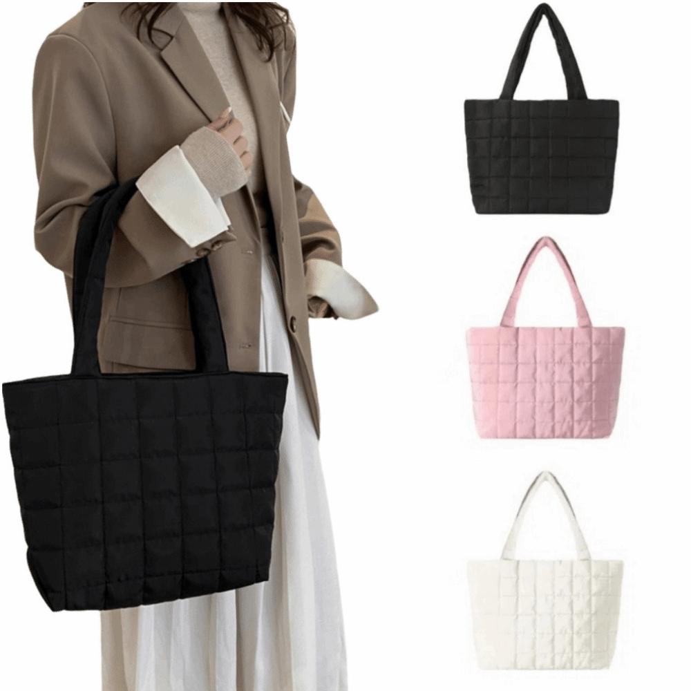 Solid Color Fashion Tote Bag Korean Style Quilted Handbag Cotton-padded Tote Bag  Daily Commute