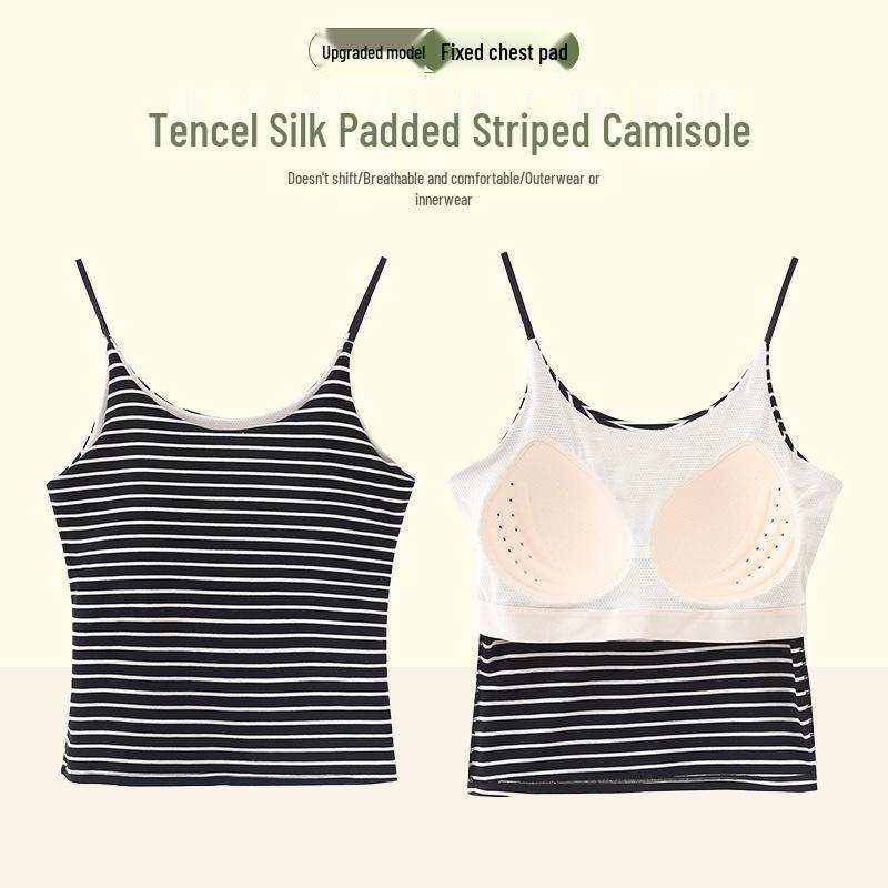 Women's Sling Vest with Chest Pad - Thin Strap, Conceals Underarm, Versatile Short Style for Spring/Summer.