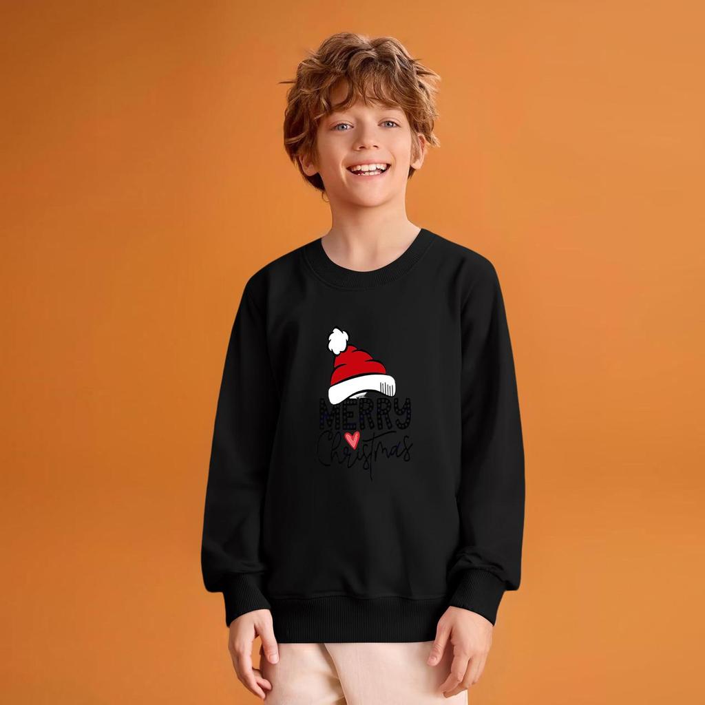 Kids' Fashion Loose-Fit Casual Long-Sleeve Christmas Print Oversized Crewneck Sweatshirt