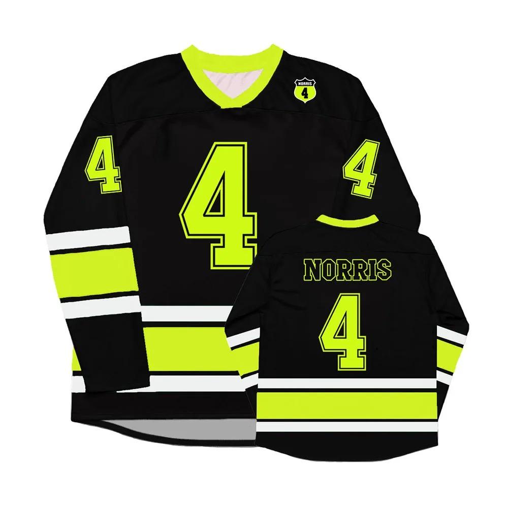 Unisex Streetwear Racing Driver Lando Number 4 Norris Hockey Jerseys Long Sleeve V-neck Loose Male Tshirts Graphic 3D Print Tops Men and women clothes