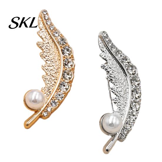Durable Feather Accessory Faux Pearl Rhinestone Brooch, Men Women Lapel Pin, Fashion Brooch Sweater Cardigan Coat Business Suit Clothing Jewelry