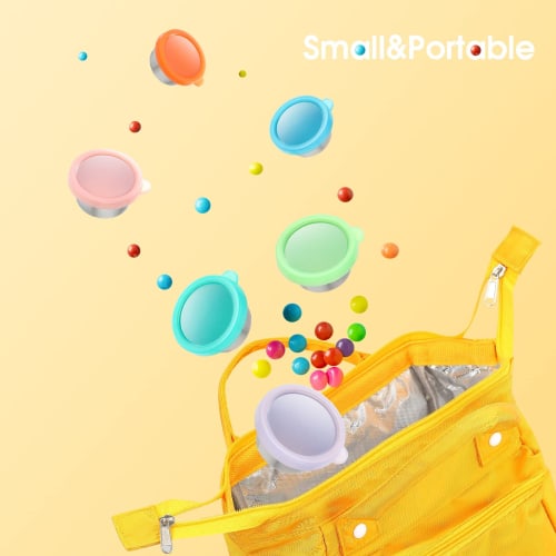 6 x 1.6 oz Small Salad Dressing Containers with Lids, Stainless Steel Sauce Containers, Fits in Lunch Boxes, Premium Silicone, Leakproof, Easy-Open, R