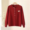 Spring and Autumn Loose Knit Cardigan for Middle-aged Women - Round Neck, Single-breasted Sweater