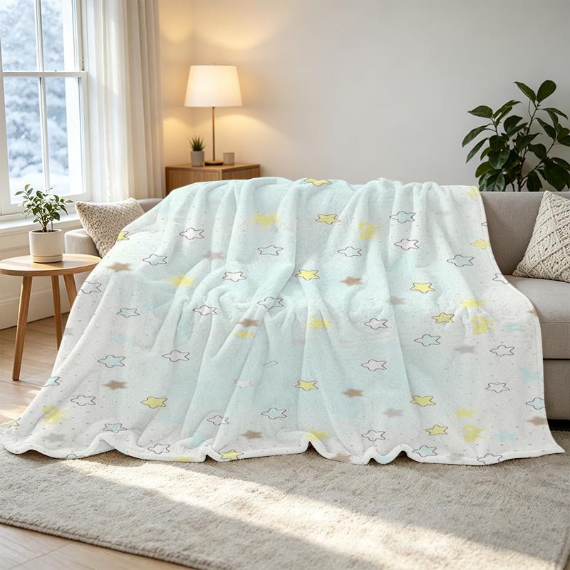 Thick Flannel Fleece Blanket - Star Series, Skin-Friendly Warm Single Throw, Cozy for Home & Guest Room, Halloween & Christmas Decor