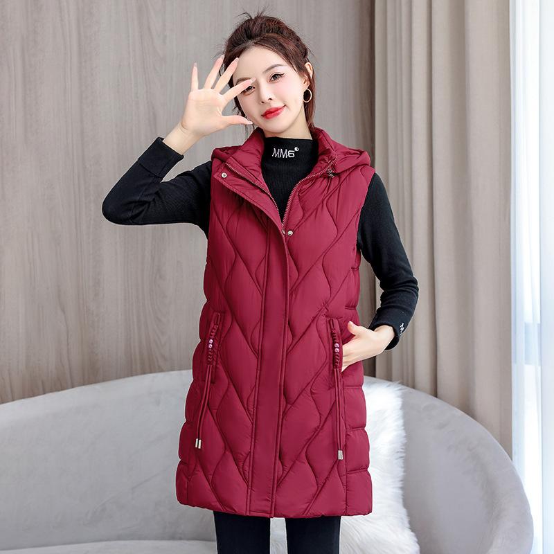 

Хлопковый жилет женский средней и длинной длины, жилет из хлопка средней и длинной длины однотонный, ромбовидный, темпераментный, тонкий, свободный 5XL бордовый