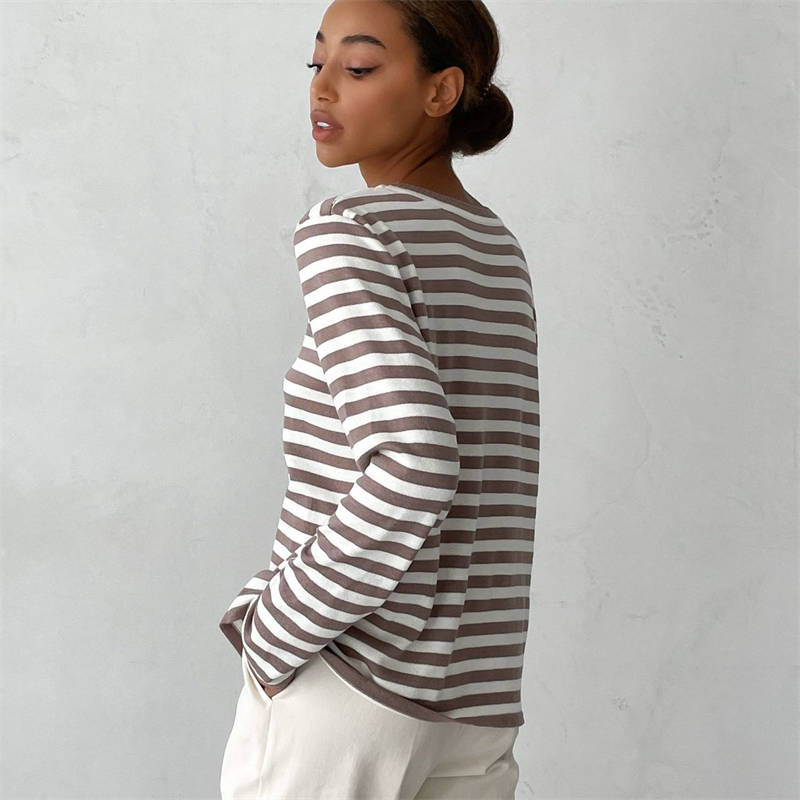 

Knitted Retro Striped Versatile Pullover Sweater Round Neck Striped Sweater S