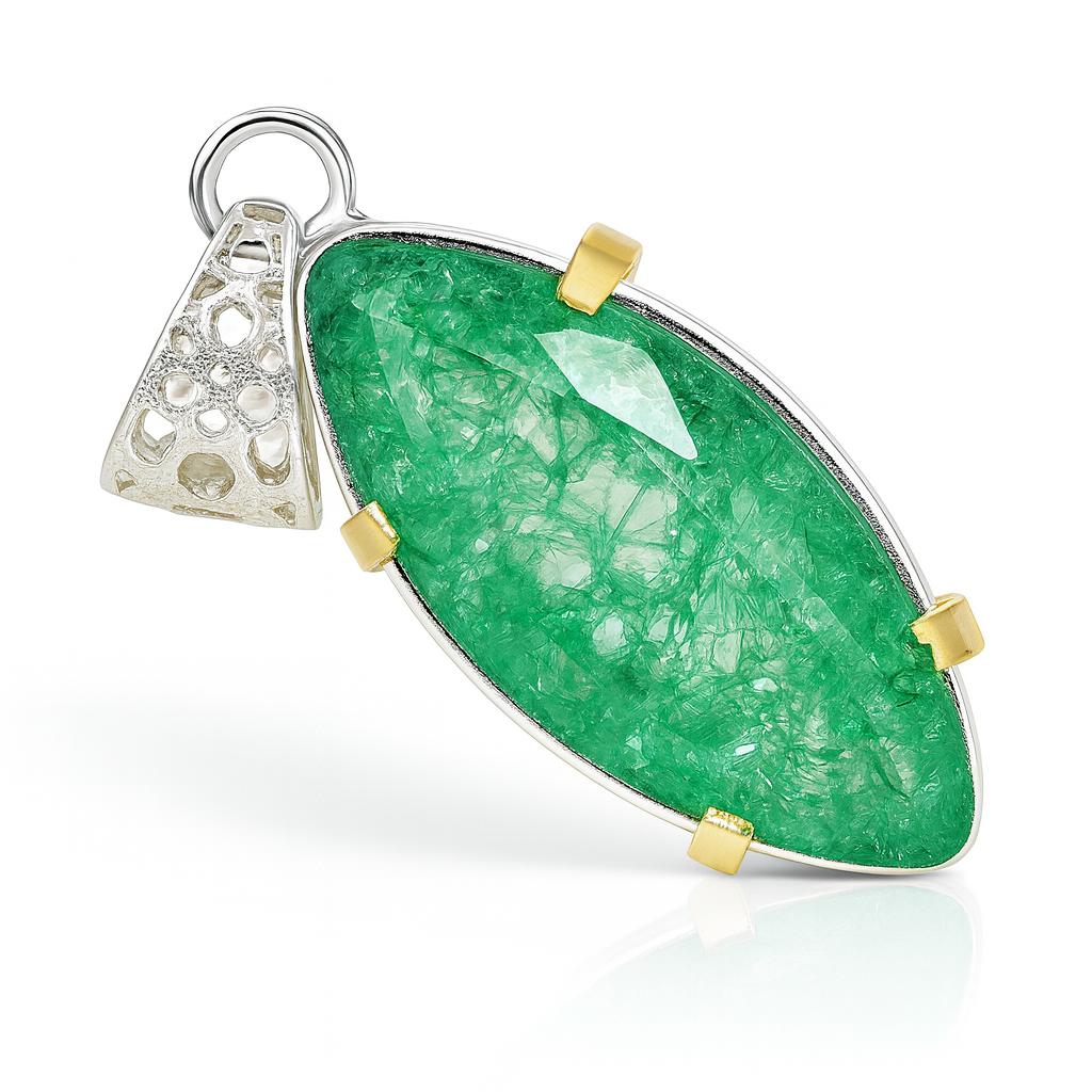 

39 Ct Natural Green Emerald CERTIFIED 925 Sterling Silver Marquise Gems Pendant AI-123-NS 29.6 mm Approx. зелений