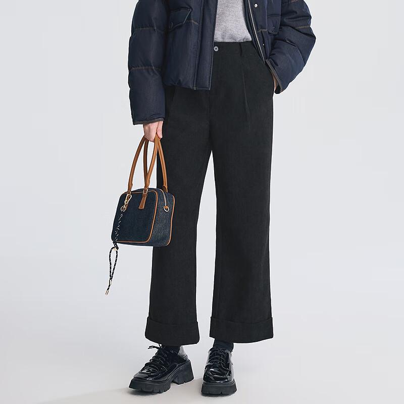 Betu Women's 2025 Winter Corduroy Cropped Straight-Leg Trousers