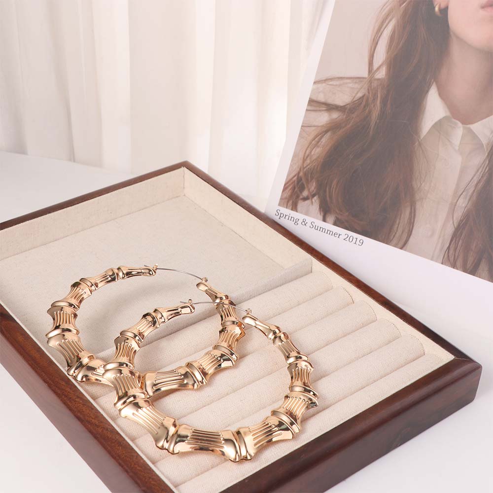 Bamboo Texture Large Round Hoops Retro Design Bamboo Pattern Earrings  Party Accessories