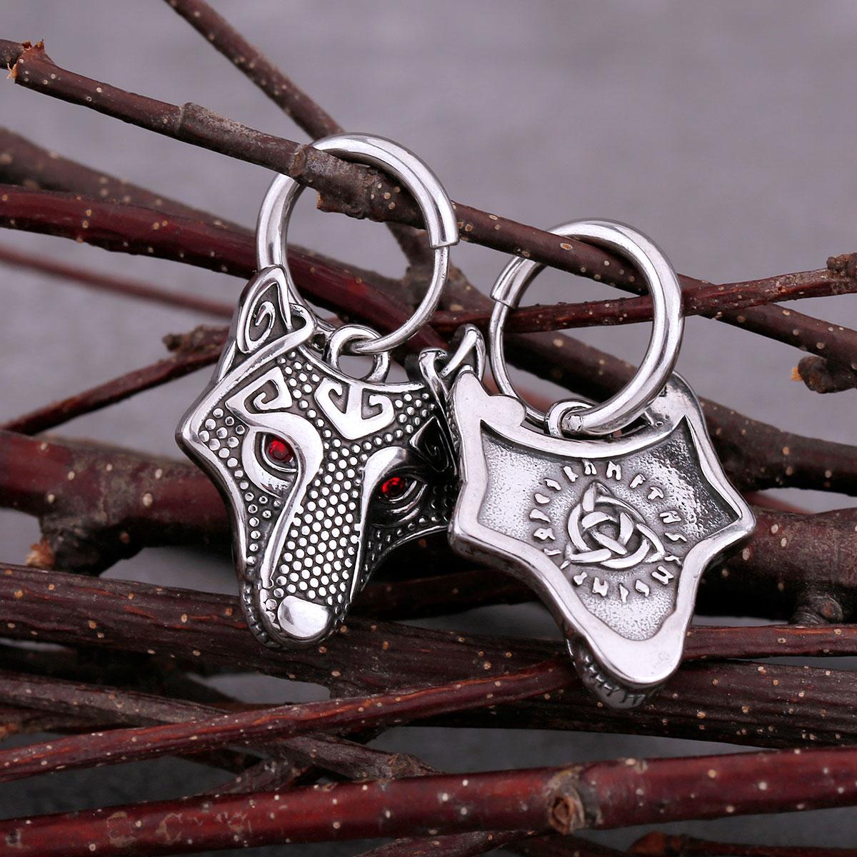 

Vintage Vikings Wolf Drop Earrings Men Fashion Celtic Rune Amulet Accessories Stainless Steel Hip Hop Biker Charm Jewelry