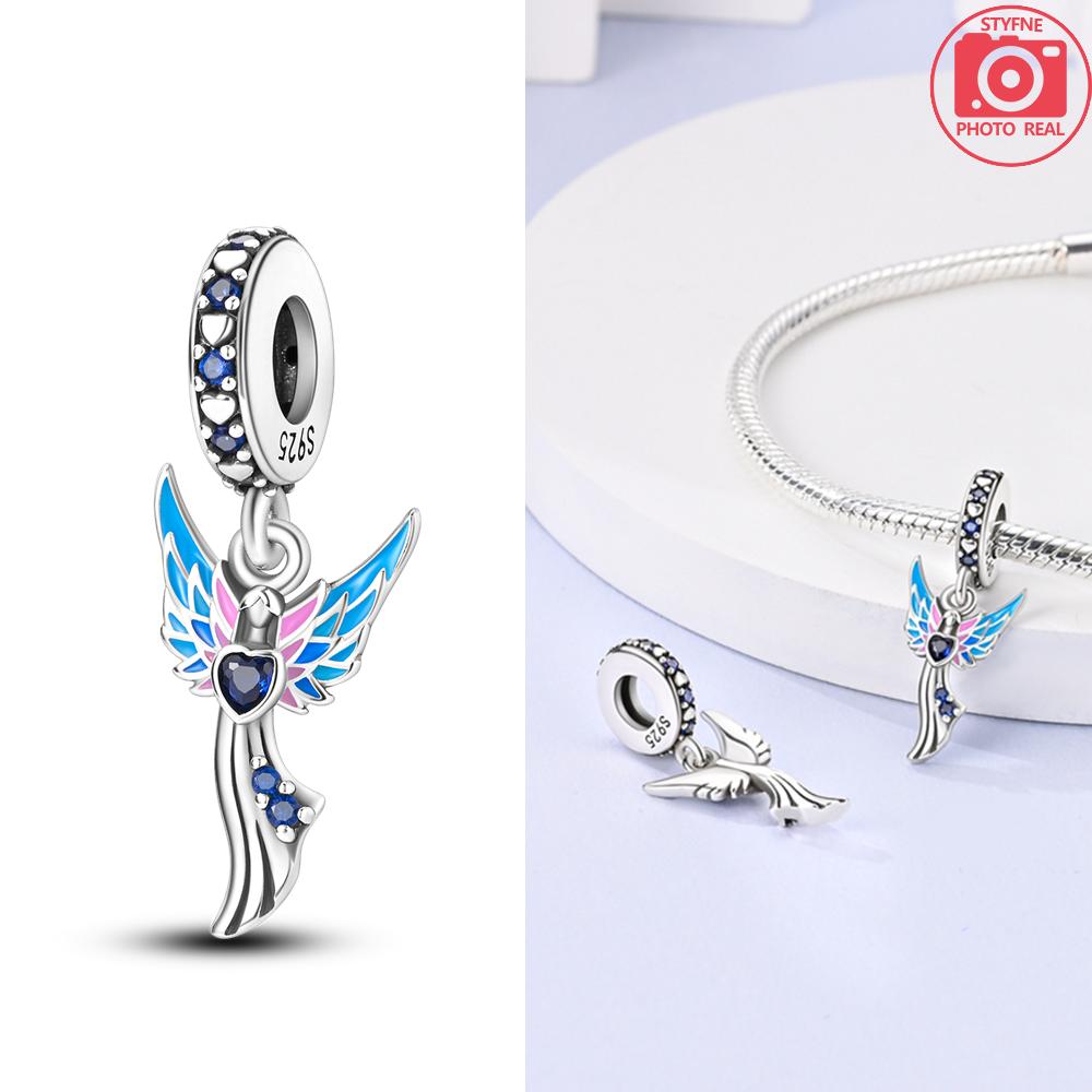New Silver 925 Angel Sculpture Charms Heart Beads Fit Bracelet for Women Jewelry Party Beads DIY Fine Jewelry Gifts