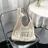 Solid Color Knitting Shoulder Bag Hollow Out Versatile Bohemian Crochet Tote Bag Large Capacity Casual Woven Handbag Women