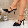 Fashion Summer New Plus Size Wrapped Toe Stiletto Slippers Women Pointed Toe Shallow Mouth Bow Rhinestone Strap Heels