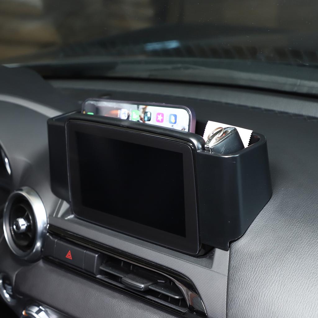 Black Dashboard GPS Navigation Storage Box Cover trim For Mazda MX-5 Miata 16-23