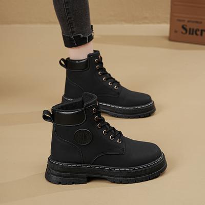 Women's New Bumblebee Leather Boots Spring and Autumn Martin Boots Flat British Style Light Wear-resistant Black Women's Shoes Boots