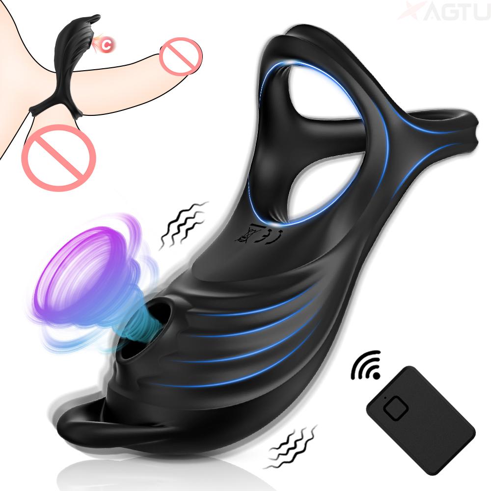 Sucking Vibrating Cock Ring for Men Remote Control Penis Ring Ejaculation Delay Clitoris Sucker Stimulation Sex Toy for Couples