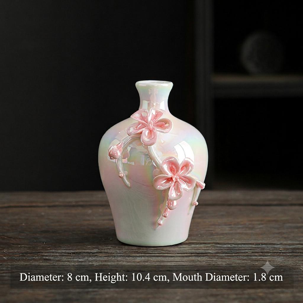 Hand-sculpted flower ceramic vase, ceramic hand-sculpted flower vase, desktop dried flower arrangement decoration