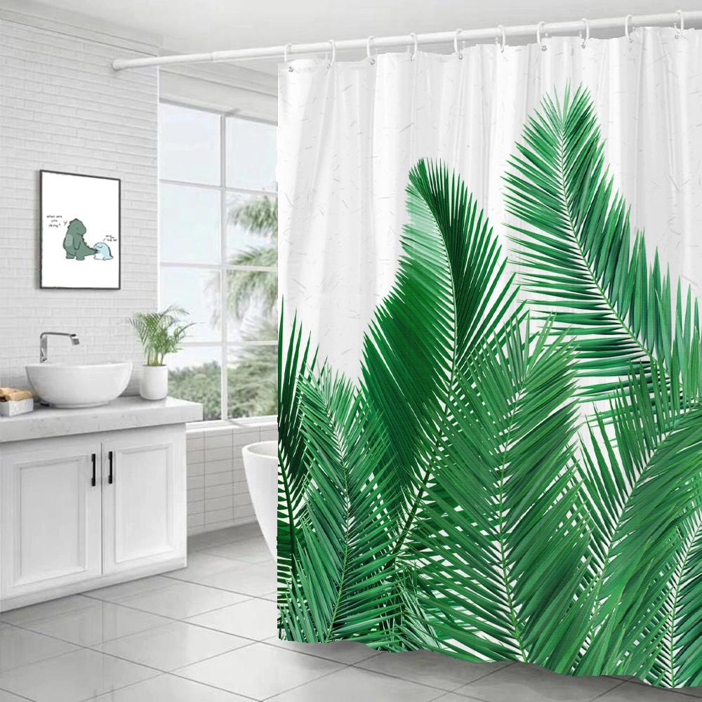 Tropical Plants Green Leaf 3D Printing Shower Curtain Polyester Waterproof Bathroom Curtain Home Decoration Curtain With Hook