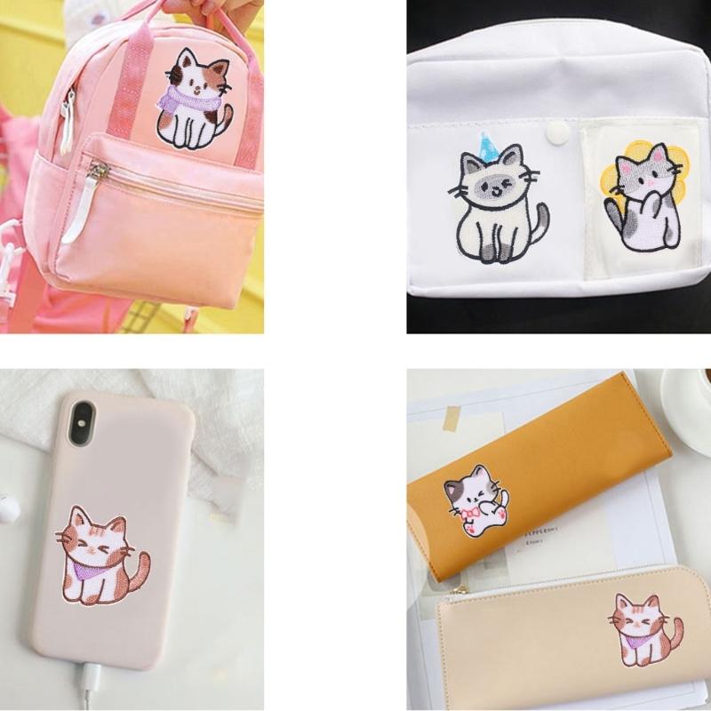 6 Pcs Lovely Animal Repair Patches Iron On Embroidered Patches Cartoon Cats Sew On Decorative Appliques for Clothes Hat