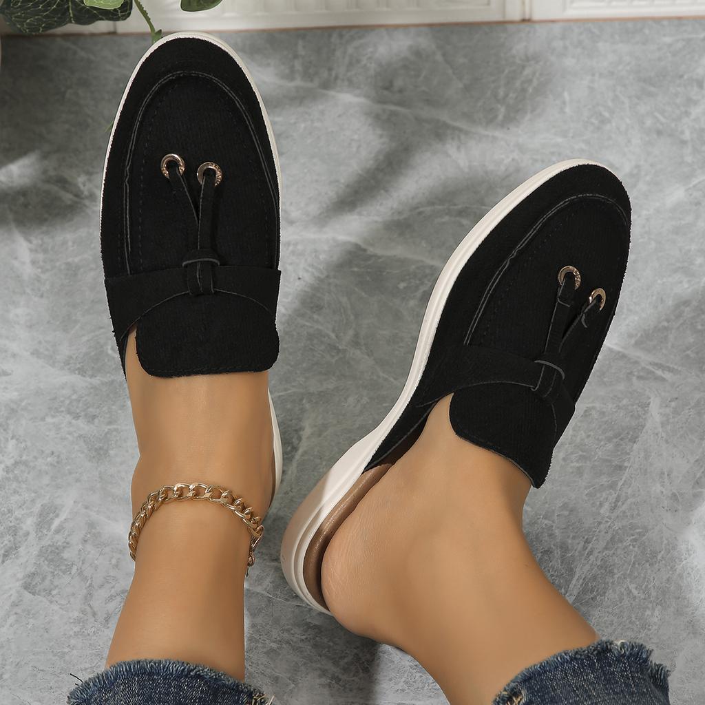 Fashion New Casual Flat Bottom Mules Lock Tassel Loafers Fashion Women Single Shoes Brand Metal Buckle Slipper Comfortable Slip On Shoes
