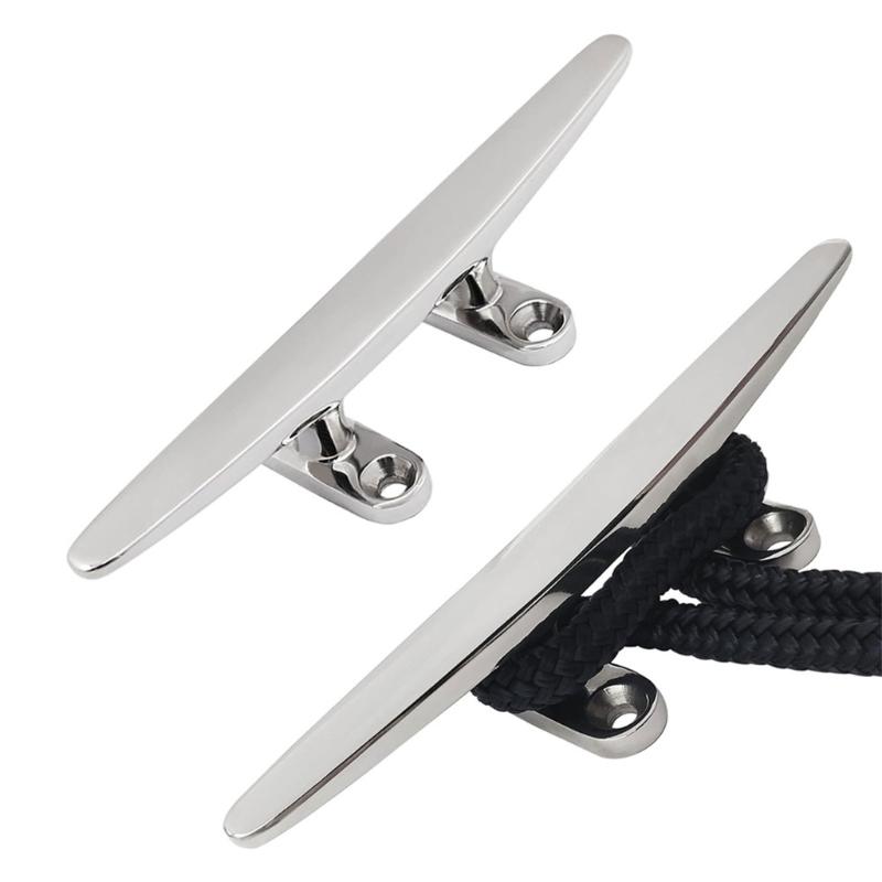 Boat Dock Cleat Hardware In Stainless Steel with Countersunk Bolt-Down Base for Rope Tie-Off & Mooring Lines