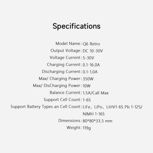 ISDT Q6-Retro DC Lipo Battery Charger/Discharger, 350W 16A Rc Charger, 2-6S Battery Balance Charger for Li-Po, Li-Hv, Li-Ion, Li-Fe, NiMH, Ni-Cd, and
