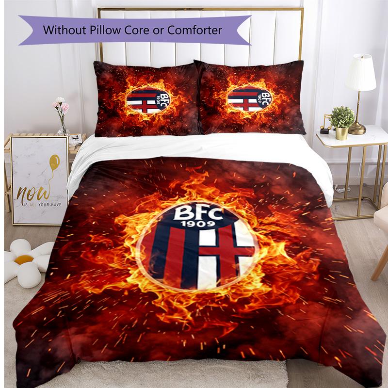 Bologna FC Printed 3PCS Bedding Set Breathable Duvet Cover with Pillowcases Decorative Bed Linen for Bedroom Home