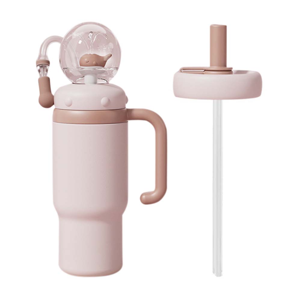 Stainless Steel Drinking Cup with Handle Whale Squirt Water Cup Leak Proof Water Bottle with Straw for Kids Teens and Adults