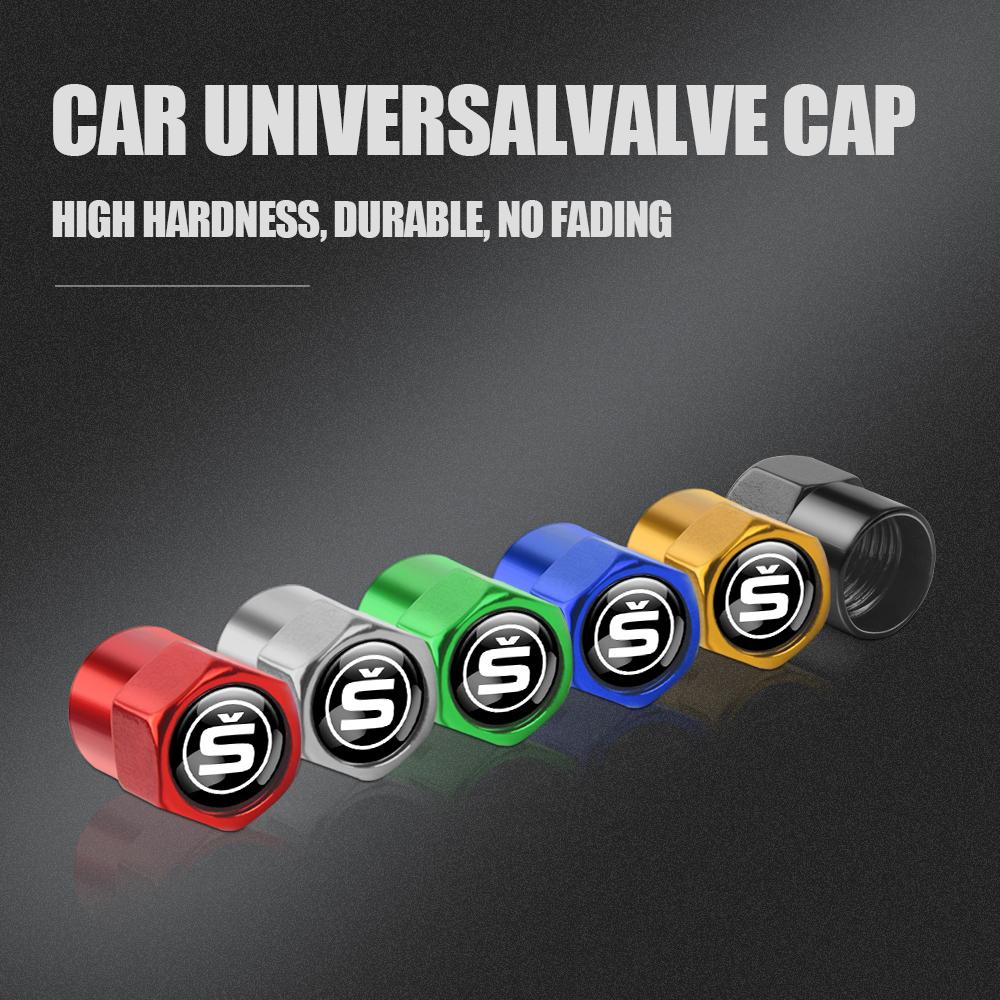 4Pcs Car Wheel Tire Valve Stem Caps Airtight Cover Tyre Accessories For Skoda S Fabia Rapid Superb Octavia A5 2 Kodiaq Scala VRS Xknp33