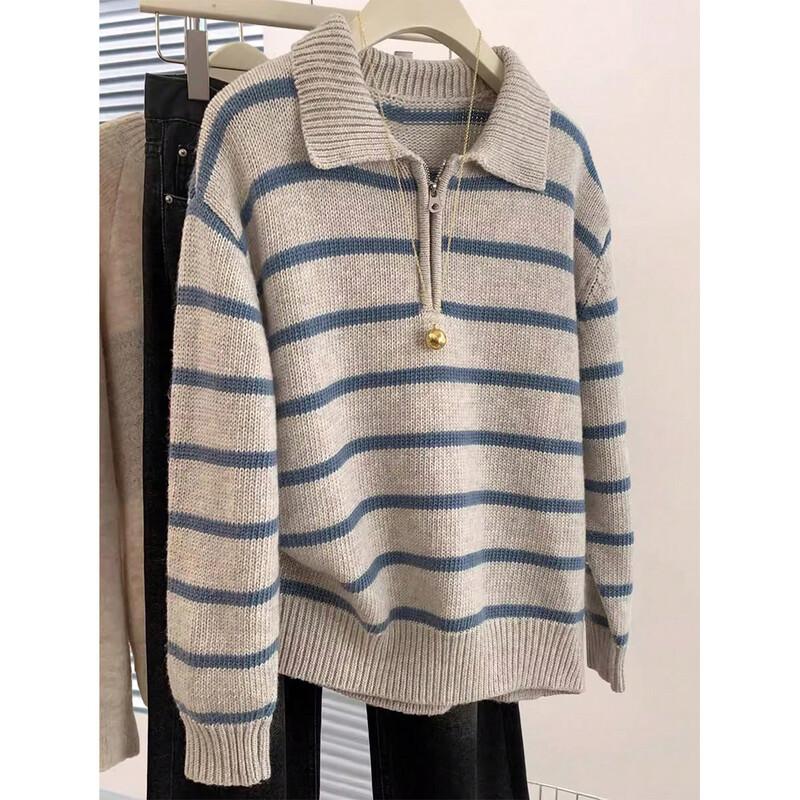 Women s Lapel Knitted Pullover Sweater L