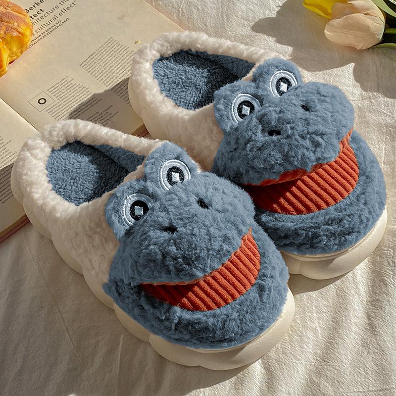 Cotton shoe bag heel women's 2025 new big-mouthed frog cute cartoon plush thickened couple autumn and winter cotton slippers men