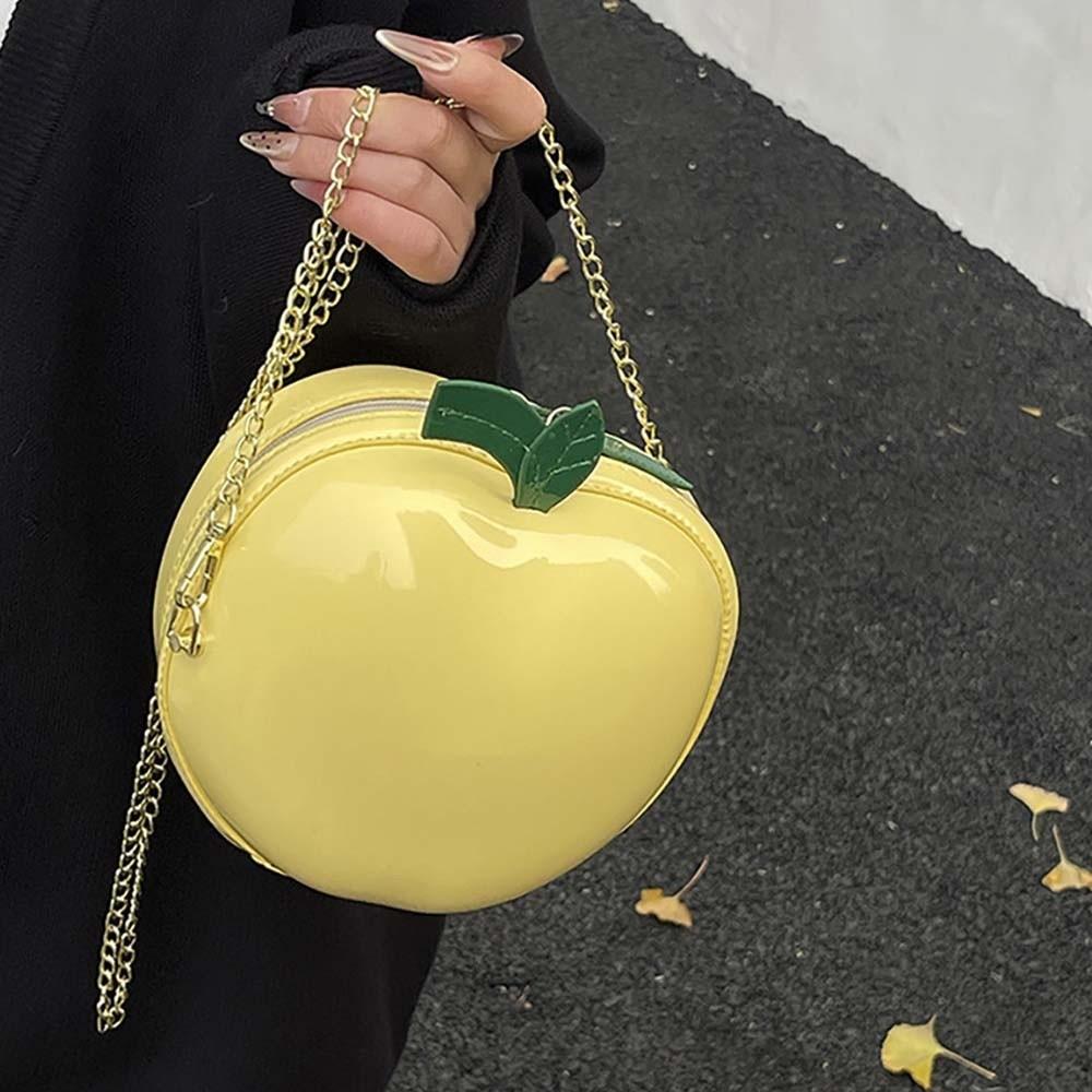 Coin Purse Fruit Shape Chain Bag Large Capacity Solid Color Leather Round Pouch Anti-splash Water Polyester
