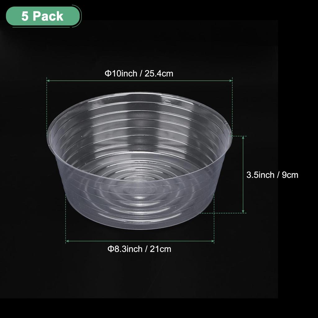 METERXITY 5-Pack 10" Plastic Plant Saucers for Indoor/Outdoor Use, Flower Pot Trays, and Drip Pans (Clear)