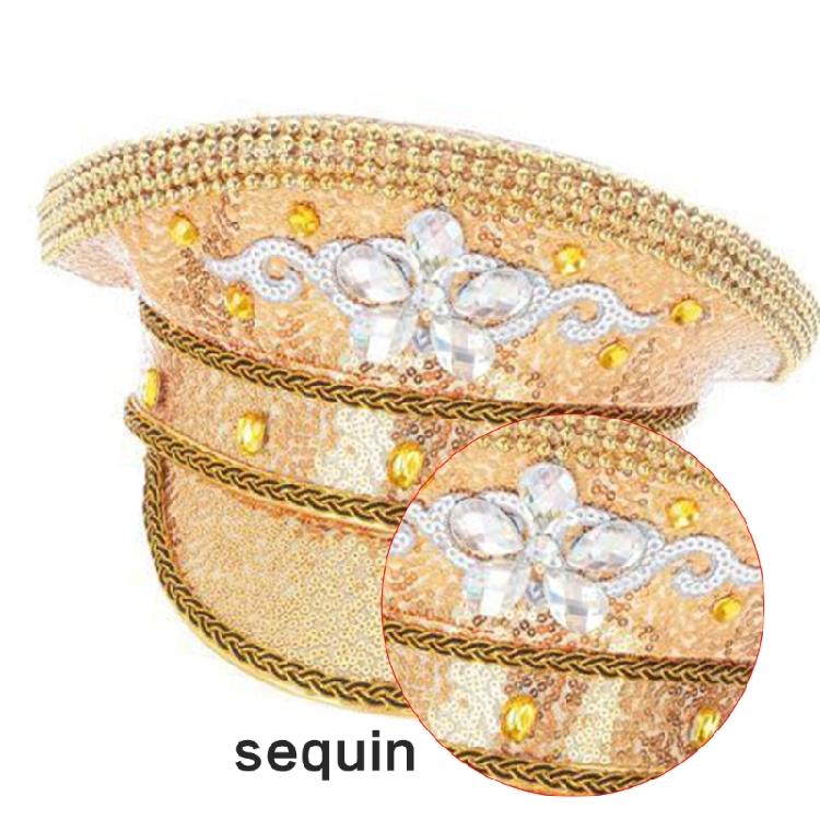 Glitzernde Strasssteine Hut Hochzeitsfeier Pailletten-Kapitänshut Junggesellinnenabschiedshut Cosplay-Kostüm Marinehüte