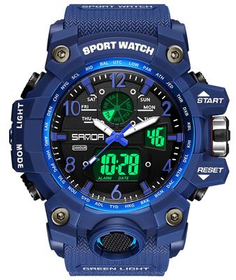 Digital Watch Sports Stopwatch Water Compatible Fashion Military Style Running Watch Dual Time Bilateral Time Display Alarm Alarm Clock Luminous 50m