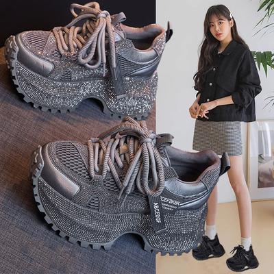 Platform Dad Shoes Women's Tide Autumn New Breathable Rhinestones Full of Diamonds Fried Street Casual Sports Shoes