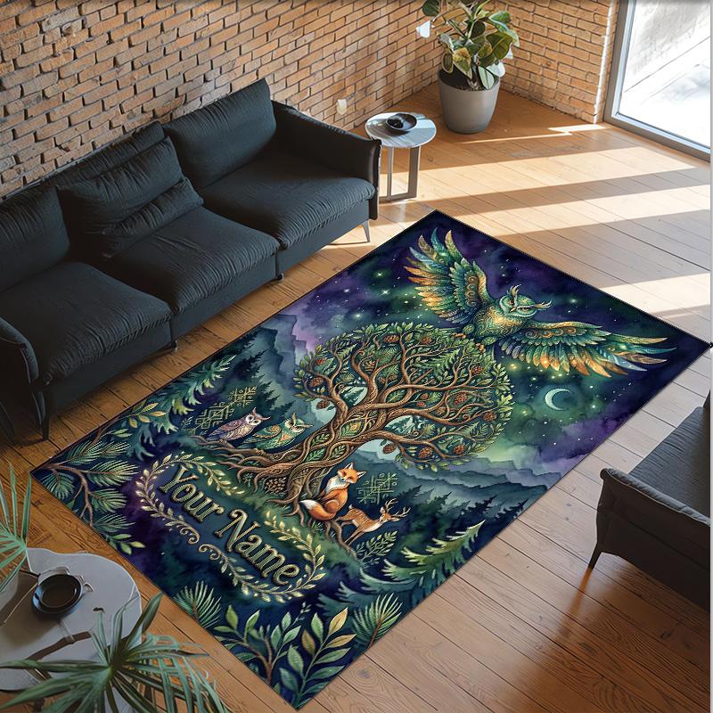 Covor de podea din catifea de cristal cu tematică vulpe, personalizat cu nume și text, covor cald pentru decorarea casei