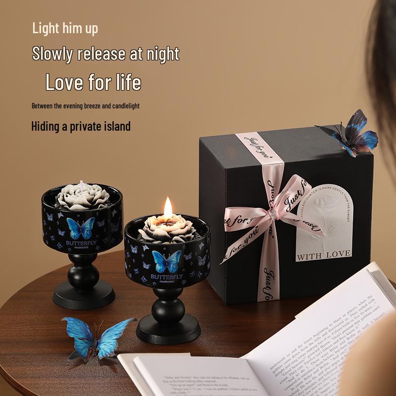 Ceramic Stemmed Cup Soy Wax Scented Candle - High-End Decorative Ornament & Holiday Gift