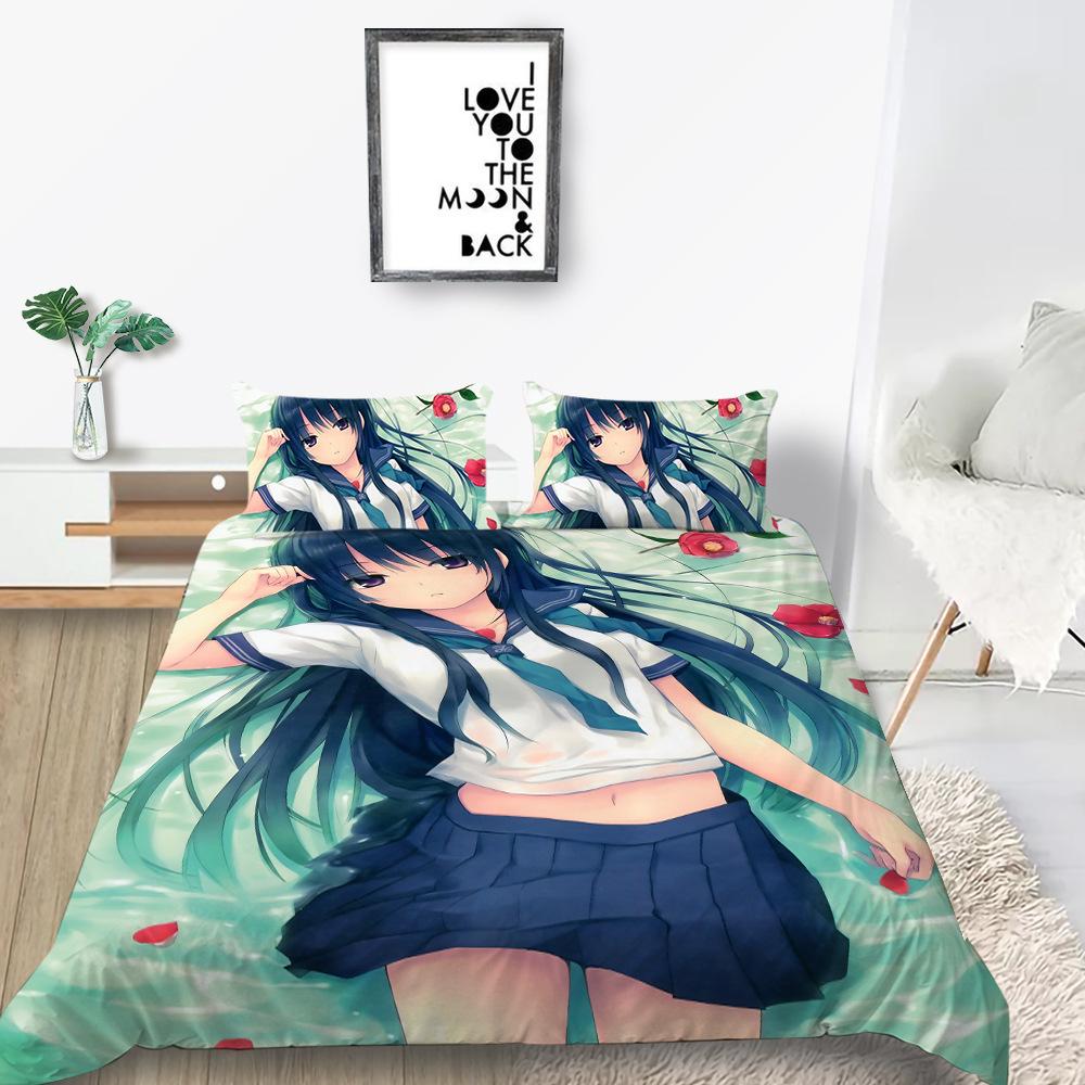 Anime Girl Print Quilt Cover Bedding Sets, Genshin Gir Microfibre Duvet Cover Set With Pillowcases 50*75Cm For Kids Boys Girls