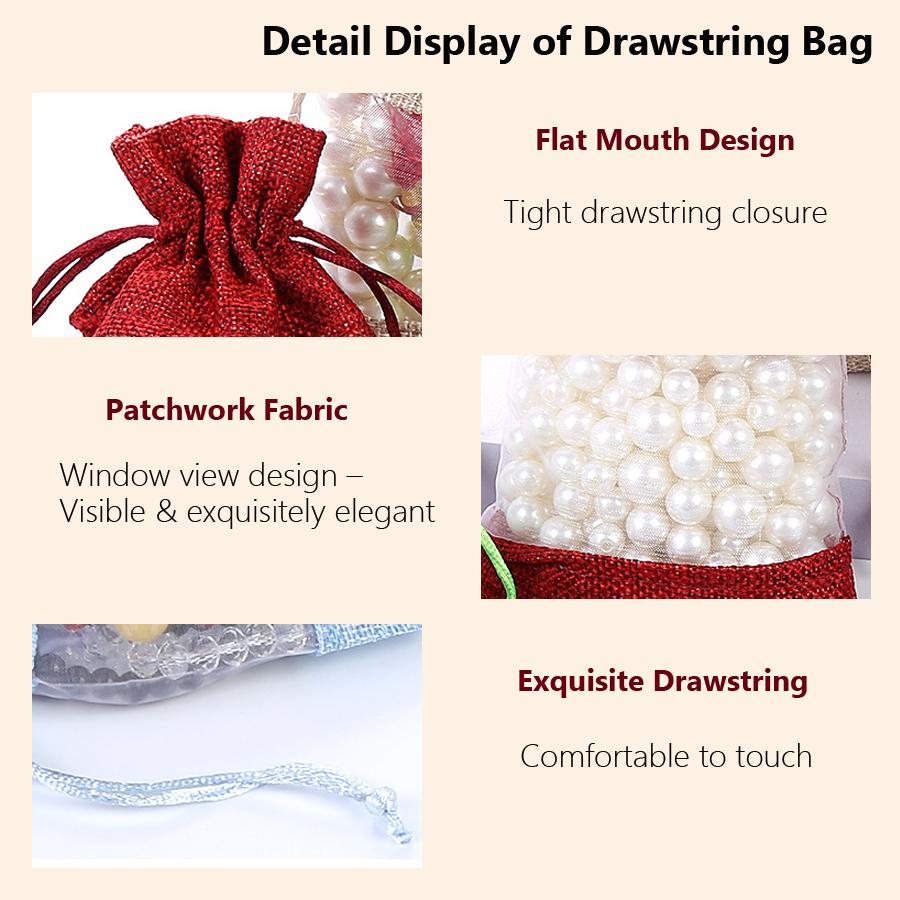 5Pcs Linen Drawstring Bags with See-Through Window, Organizer & Gift Pouch for Wedding Jewelry Store