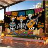Halloween Skeleton Skull Spooky Backdrop, Multicolor Polyester Banner for Party Decor & Photo Props