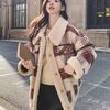 Petite Women's Retro Plaid Faux Lambswool Coat - Korean British Style for Autumn/Winter 2024