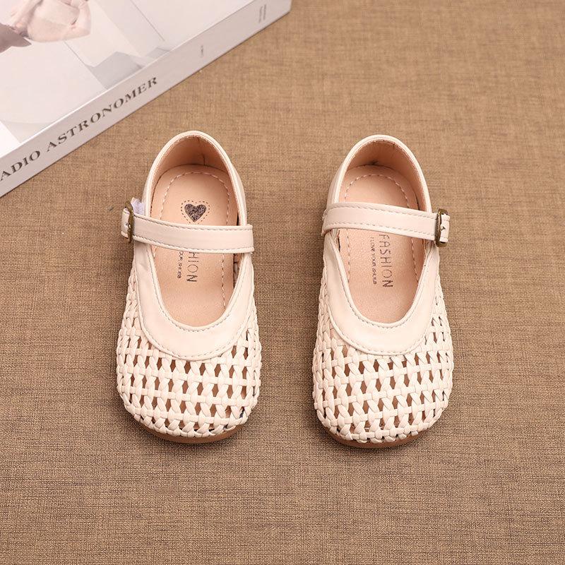 Girls Princess Hollow Woven Shallow Mouth Kids Summer Casual Sandals 21