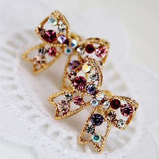 1 Par Dame Farverige Rhinestone Sløjfe Sløjfe Øreringe Ørestikker Smykker Charme