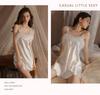 Rose Pure Temptation Plus Size Feathered Camisole Nightgown & Robe Set for Women