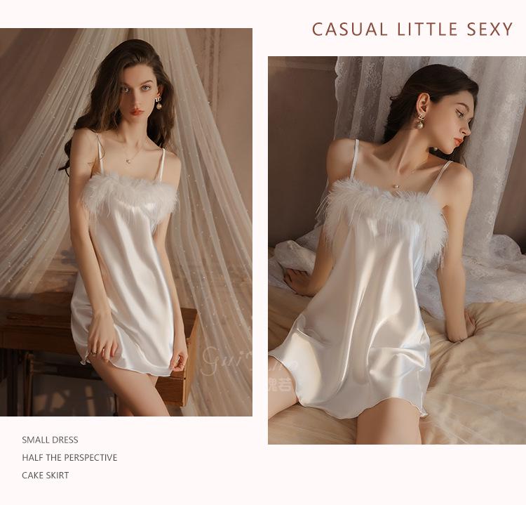 Rose Pure Temptation Plus Size Feathered Camisole Nightgown & Robe Set for Women