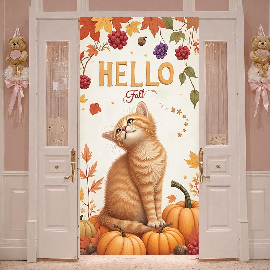 Fall Scene Lightweight Fabric Hello Fall Banner Pumpkin Decoration Vibrant Colors  Theme Banner For Holiday Decoration Fall